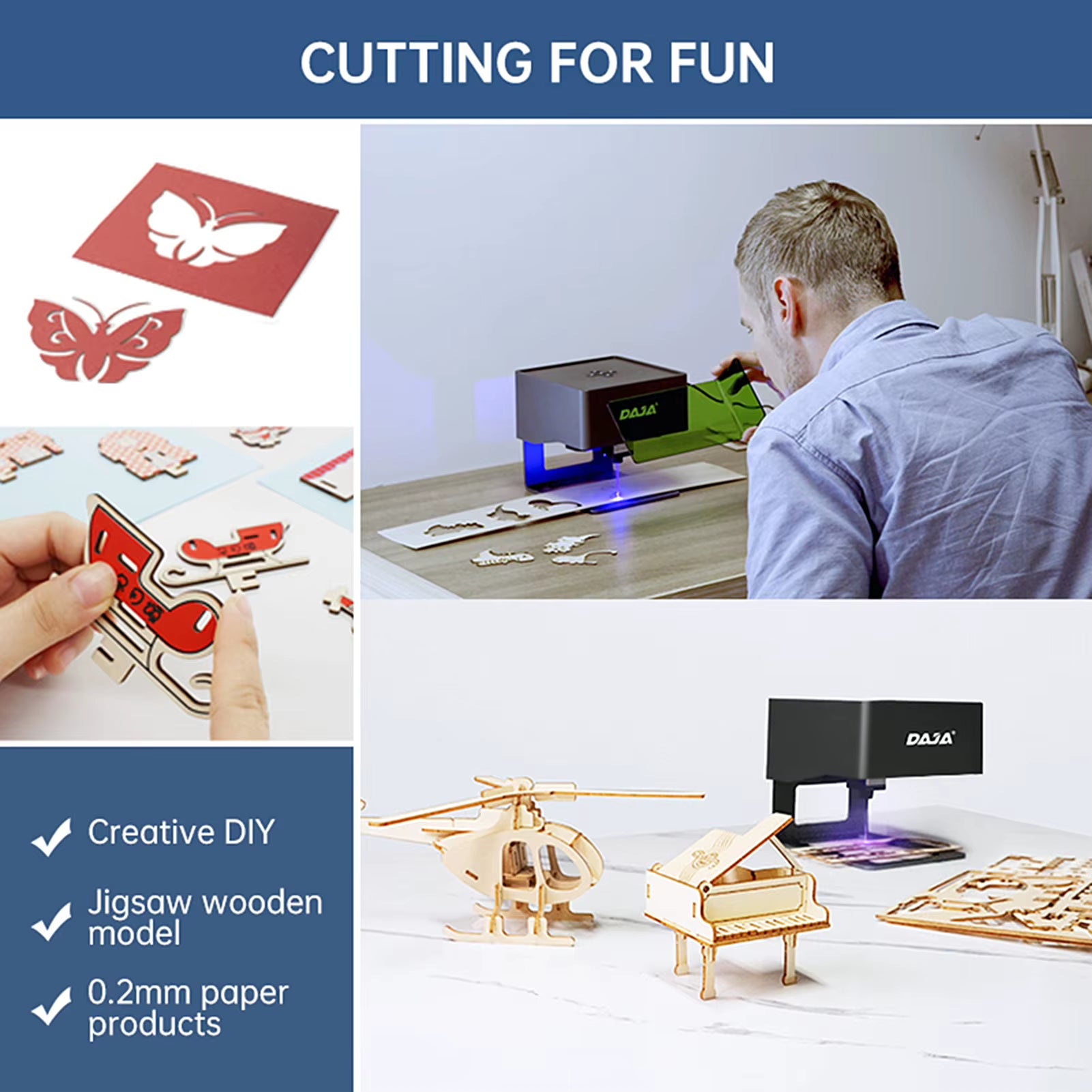 DAJA DJ6 Laser Engraver 80X80Mm Carving Area 3W Laser Power APP Control Portable Engraving Marking Machine for DIY Logo Printer