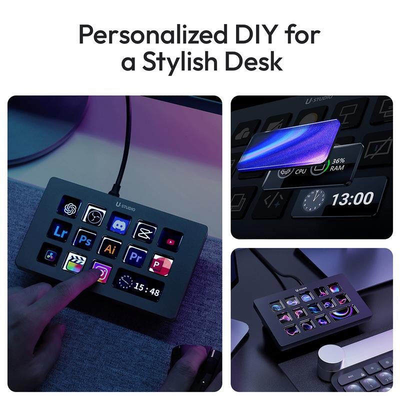 Ulanzi D200H Gaming Stream Controller,Control Pad, 7-In-1 Deck U-Studio Stream Controller Keyboard，With 14 LCD Keys, 13 Customizable Macro Keys Dock to Control Apps and Software, Trigger Actions in OBS, Twitch, Youtube, for Mac/Pc