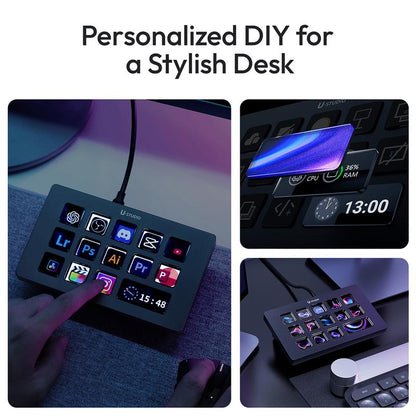 Ulanzi D200H Gaming Stream Controller,Control Pad, 7-In-1 Deck U-Studio Stream Controller Keyboard，With 14 LCD Keys, 13 Customizable Macro Keys Dock to Control Apps and Software, Trigger Actions in OBS, Twitch, Youtube, for Mac/Pc