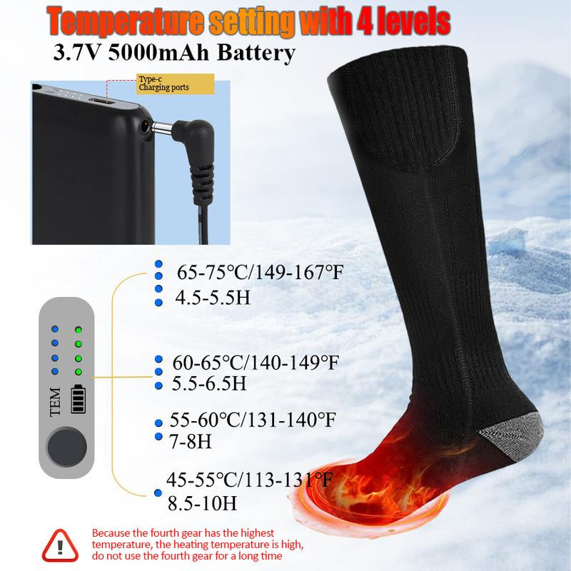Heated Socks for Men Women Rechargeable Battery Powered Electric Thermal Heating Socks with 4 Heat Settings Foot Warmers for Cold Weather Hunting Hiking Outdoor Winter Work Sports Footwear
