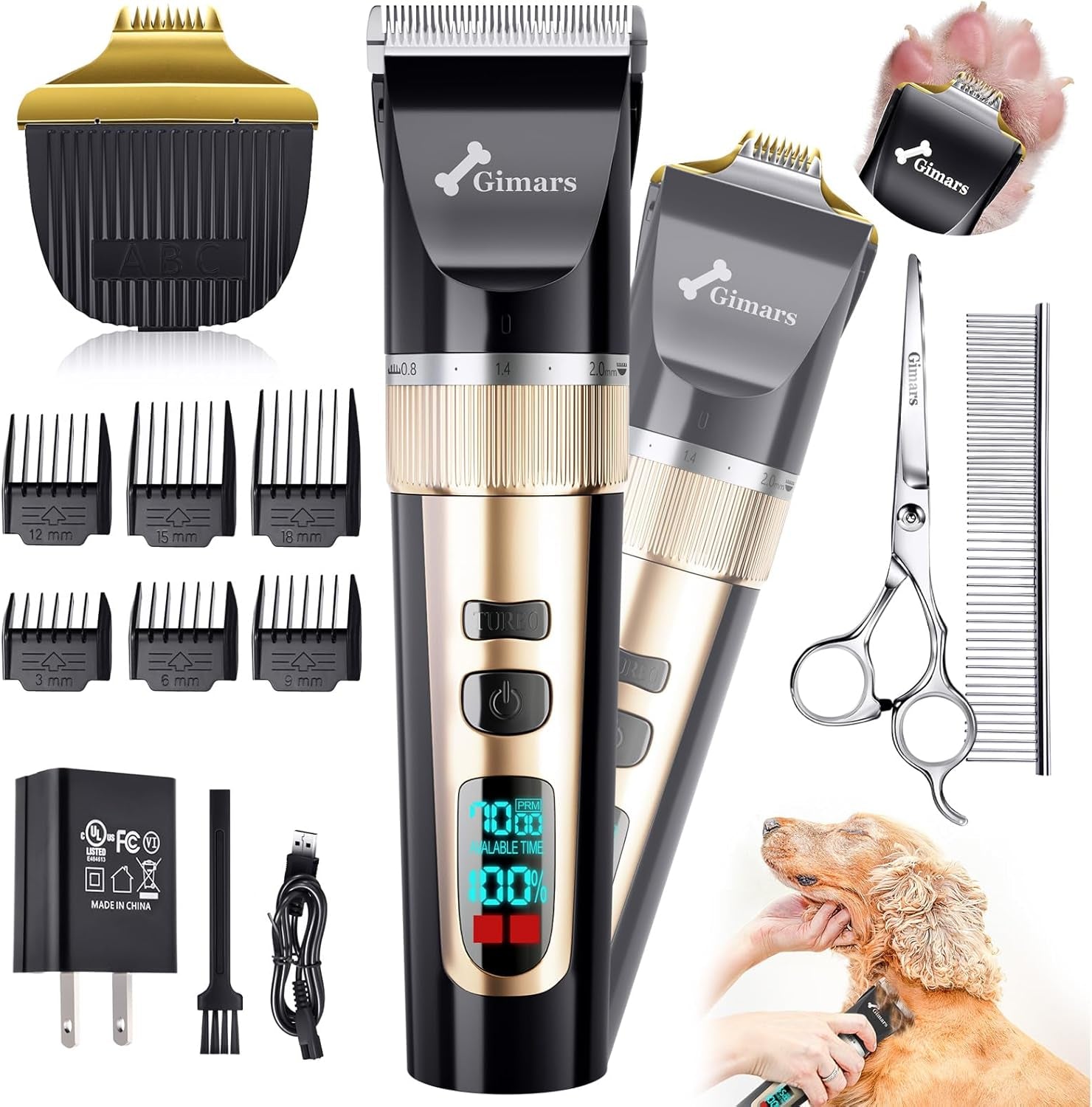 4 in 1 Dog Grooming Clippers with Small Trimmer, 7000RPM High-Power 4-Speed Quiet Pet Shaver (≤55Db), Cordless Rechargeable Dog Hair Clippers for Thick Coats with Scissors, Comb & USB