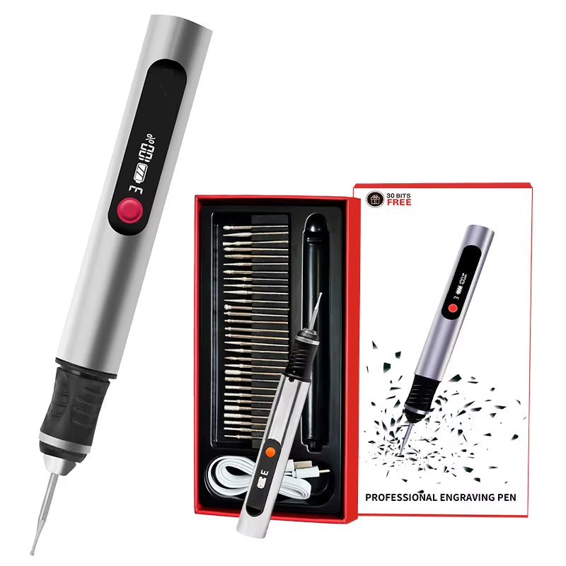 Electric Engraving Pen - LCD Display Multi-Function Nail Drill Kit - Rechargeable Lithium Battery - for Carving & Polishing