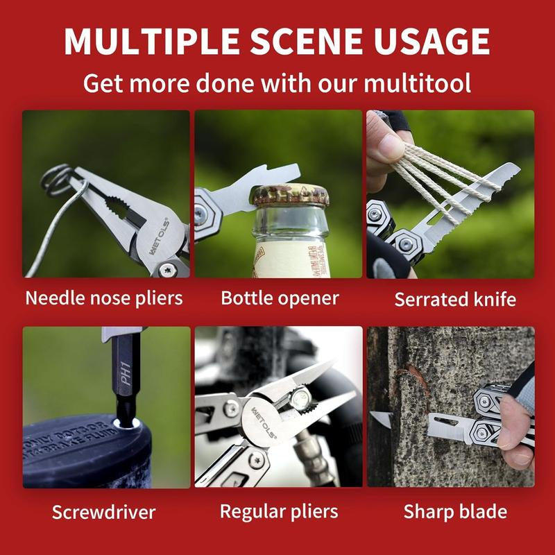 WETOLS 21-In-1 Multitools with Pocket Knife, Stainless Steel Self-Locking Pliers with 8 Screwdriver Bits, Multi Tool Camping Gear, EDC Knife with Pouch for Outdoor Survival