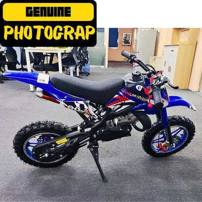 Blue Kids 49Cc 2-Stroke Gas Dirt Bike W/ Dual Disc Brakes & Max 40KM/H