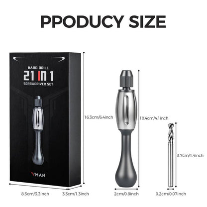 21-In-1 Screwdriver/Hand Drill – Super DIY & Repair Tool: Non-Slip Handle, S2 Precision Bits, Magnetic Quick-Change, Double Bearing Core for Jewelry, Wood, Plastic, Resin