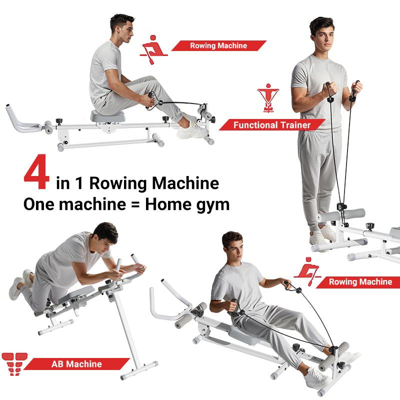 4-In-1 Ab-Trainer Combined Rowing Machine with Adjustable Height Levels, Elastic Band Attached Abdominal Machine, Body Training and Exercise for Home Stretching Gear