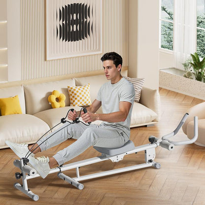 4-In-1 Ab-Trainer Combined Rowing Machine with Adjustable Height Levels, Elastic Band Attached Abdominal Machine, Body Training and Exercise for Home Stretching Gear