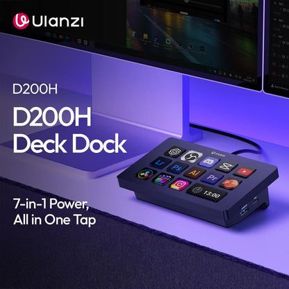 Ulanzi D200H Gaming Stream Controller,Control Pad, 7-In-1 Deck U-Studio Stream Controller Keyboard，With 14 LCD Keys, 13 Customizable Macro Keys Dock to Control Apps and Software, Trigger Actions in OBS, Twitch, Youtube, for Mac/Pc
