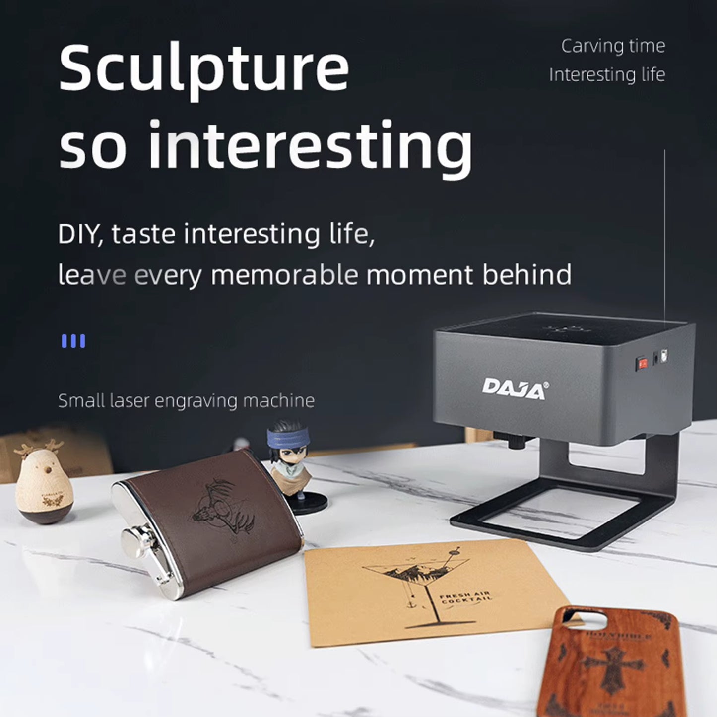 DAJA DJ6 Laser Engraver 80X80Mm Carving Area 3W Laser Power APP Control Portable Engraving Marking Machine for DIY Logo Printer