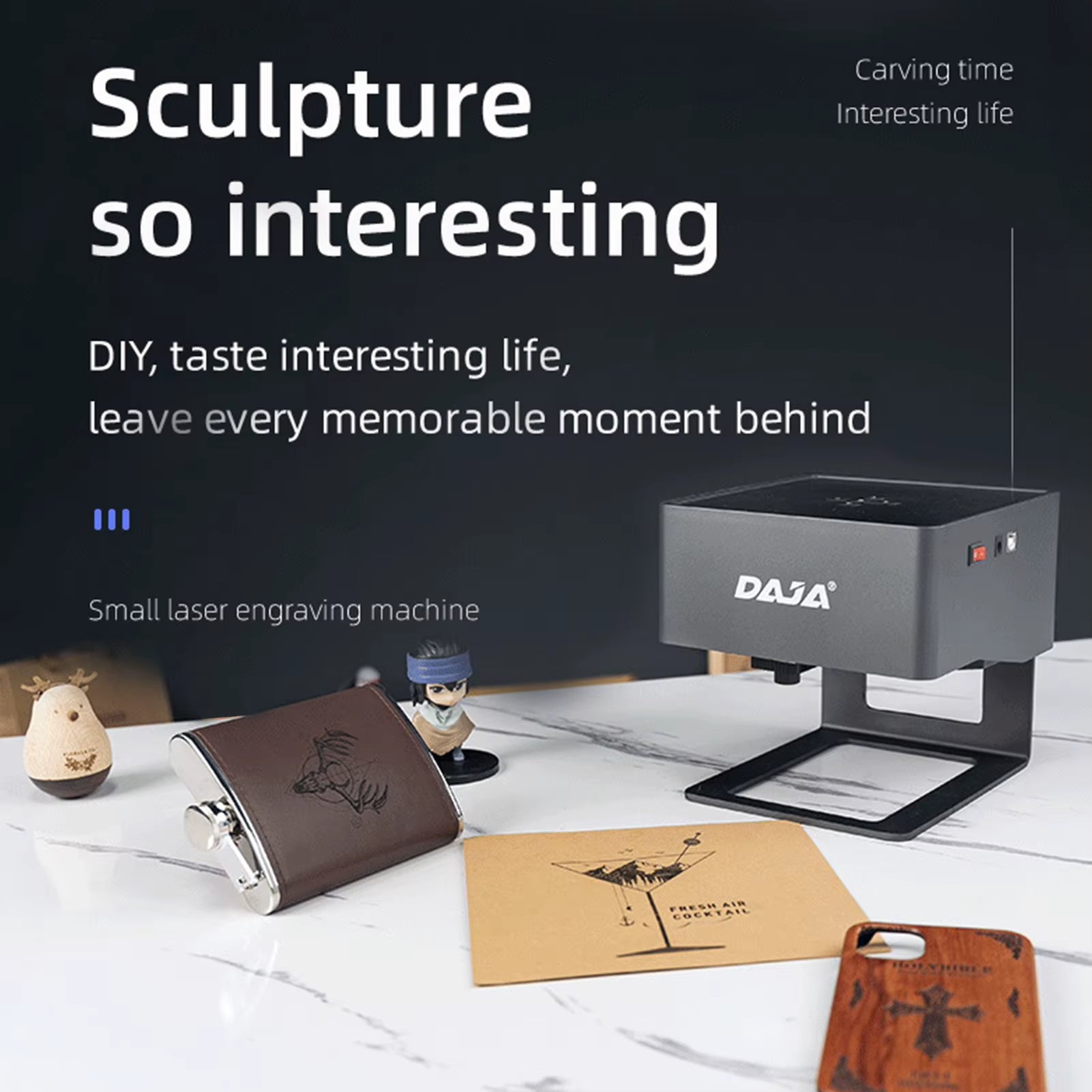 DAJA DJ6 Laser Engraver 80X80Mm Carving Area 3W Laser Power APP Control Portable Engraving Marking Machine for DIY Logo Printer