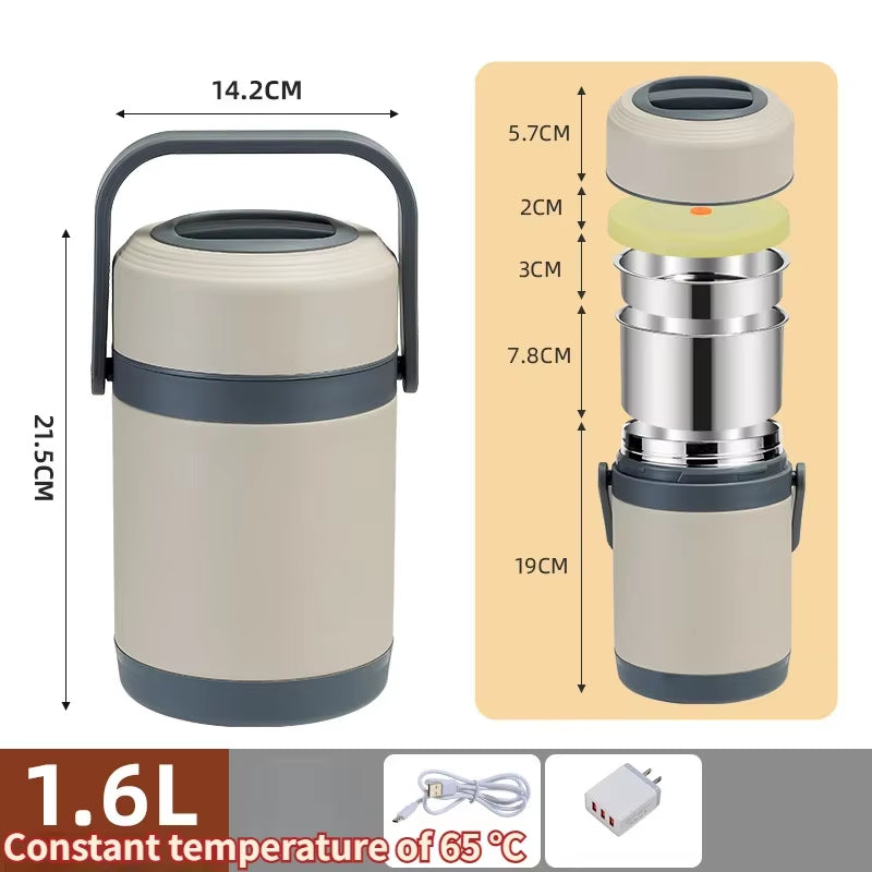USB Electric Heated Lunch Box Stainless Steel Food Warmer Bento Thermal Boxes for Office School Lunch Box Container Constant 65℃