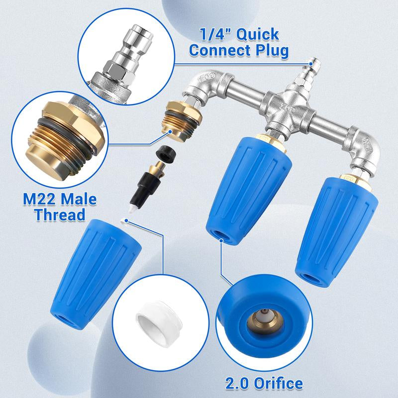 Triple Turbo Nozzle Pressure Washer 360° Rotating Turbo Nozzle with 1/4" Quick Connector 2.0 Orifice 3-In-1 Turbo Nozzle 4000 PSI