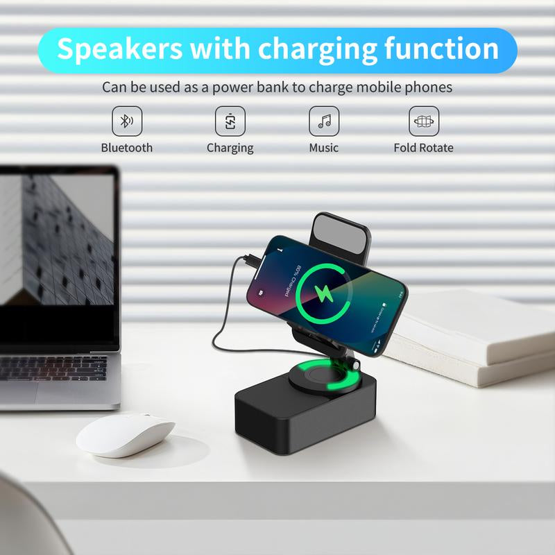 Elecomo Bluetooth Speaker with Charging and Cell Phone Stand,Best Speaker Stand for Iphone/Ipad/Samsung Galaxy,Hd Surround Sound Perfect for Home and Outdoors,Creative Gift