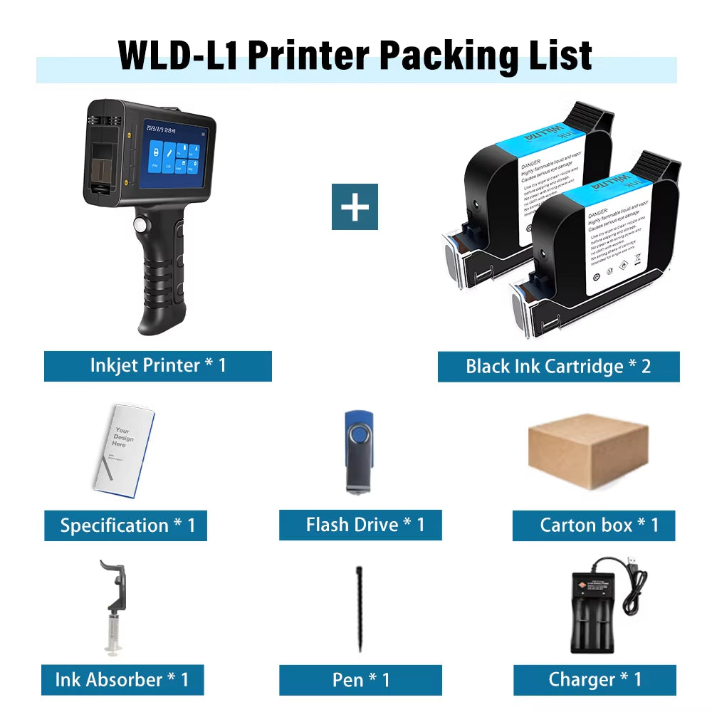 Portable Handheld Inkjet Printer - Date/Batch No./Barcode/Qr Code/Logo Printer for Labels Coding Industrial Inkjet Coder