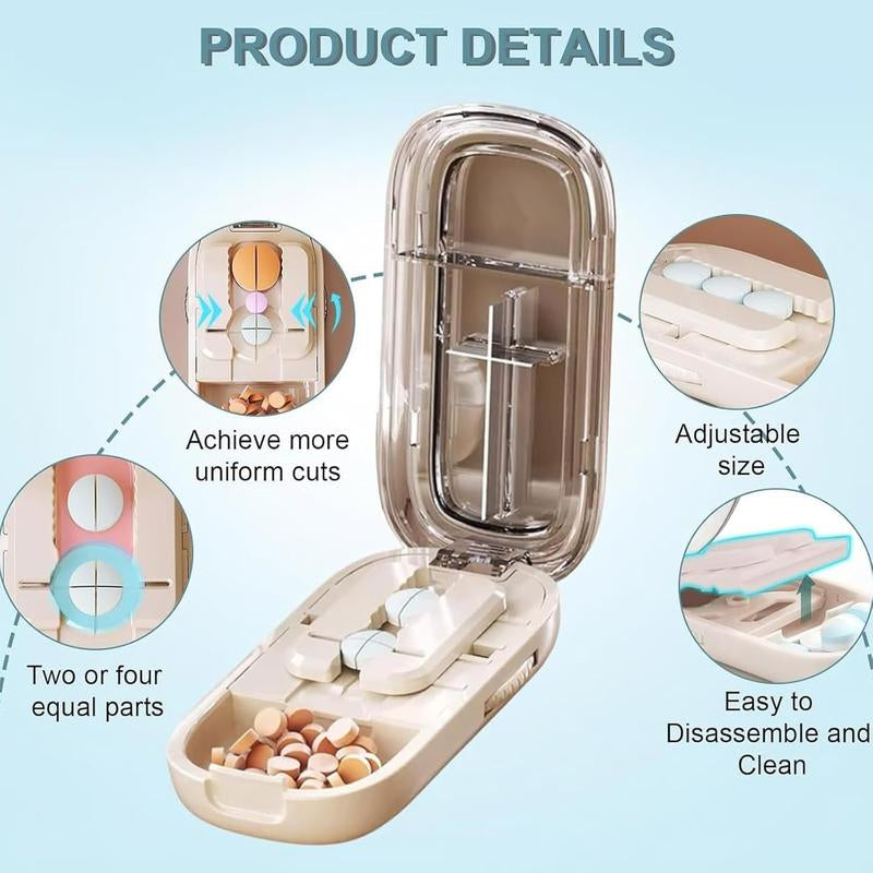 Adjustable Pill Cutter Splitter for Tiny and Small Tablets, Cutting into Pills to 1/2 and 1/4, with Precise Alignment Functionality