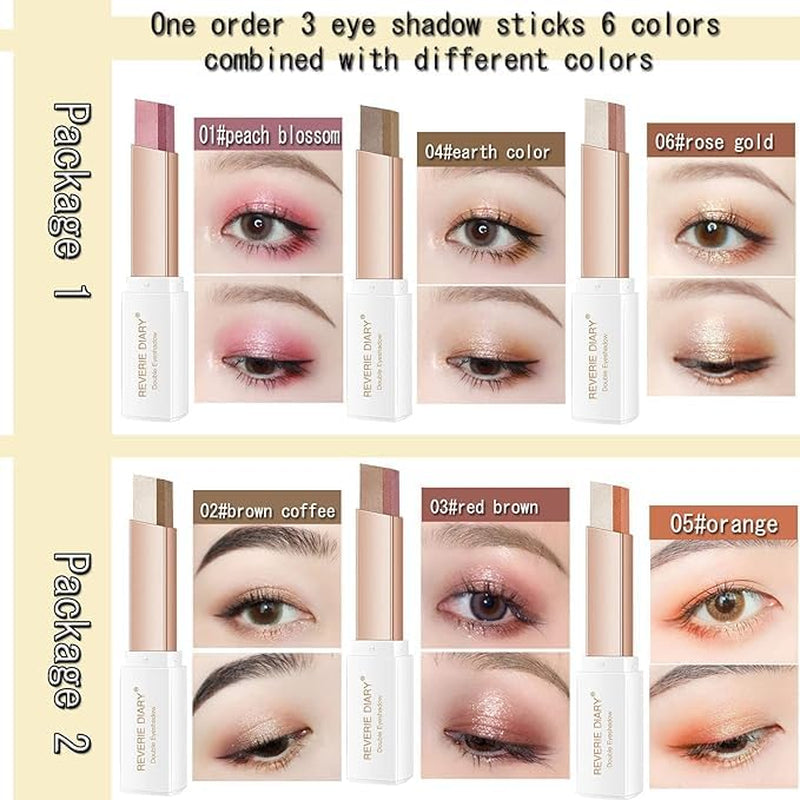 Color Gradient Eye Shadow Stick Set, Two-Color Eye Shadow Makeup Pen Rotation Flash Radiation Eye Shadow Stick Waterproof Sweat Proof Durable Women'S Eye Makeup Eye Shadow Stick Set (146)