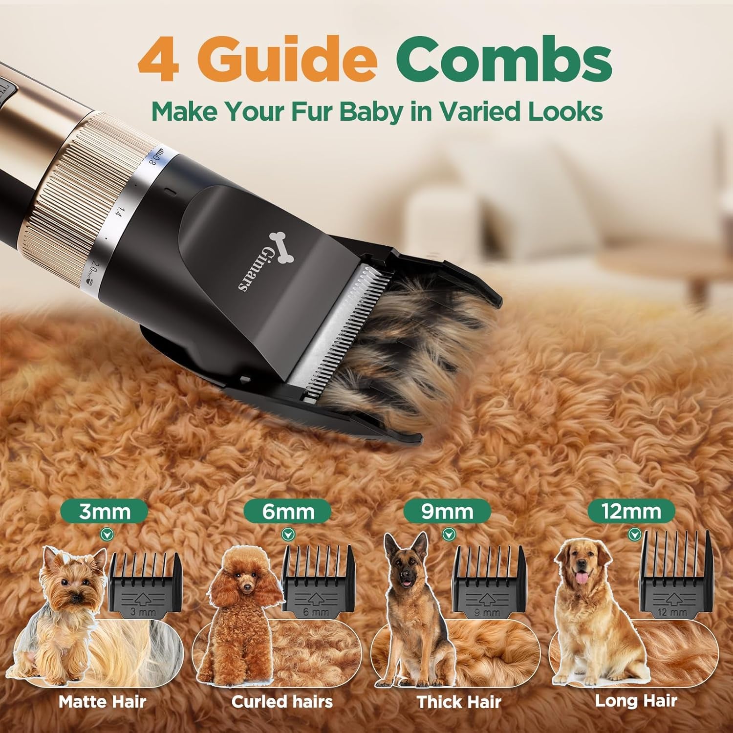 4 in 1 Dog Grooming Clippers with Small Trimmer, 7000RPM High-Power 4-Speed Quiet Pet Shaver (≤55Db), Cordless Rechargeable Dog Hair Clippers for Thick Coats with Scissors, Comb & USB