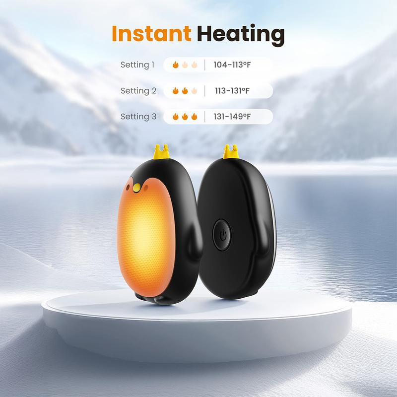 Stay Warm Anywhere GAIATOP Penguin Hand Warmers 2-Pack | 3 Heat Settings, Portable & Rechargeable | Camping, Hunting, Golf, Perfect Gift for Women & Men