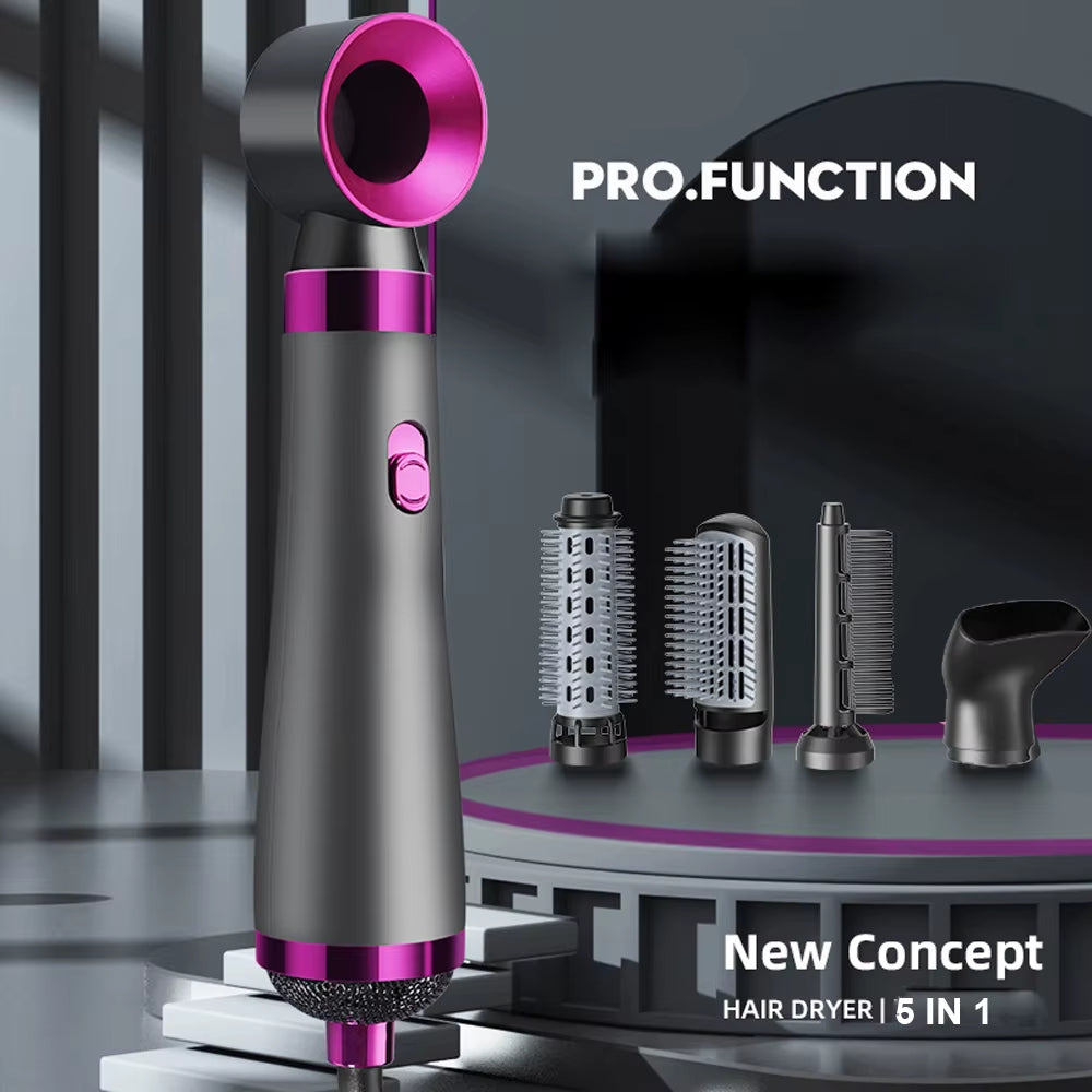 Hot Air Brush 5 in 1 Home Use Multi-Functional Hair Dryer Styler Curler Straightener Comb, 5-In-1 Hair Styling Tool Set Air Com