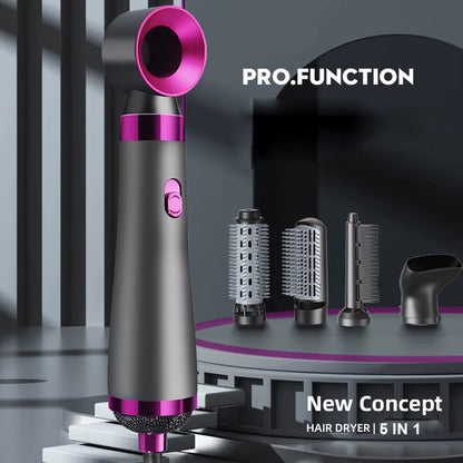 Hot Air Brush 5 in 1 Home Use Multi-Functional Hair Dryer Styler Curler Straightener Comb, 5-In-1 Hair Styling Tool Set Air Com