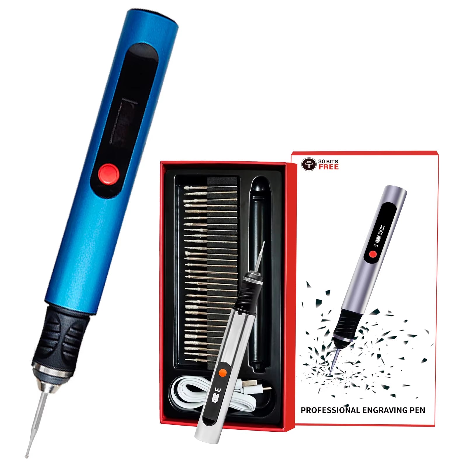 Electric Engraving Pen - LCD Display Multi-Function Nail Drill Kit - Rechargeable Lithium Battery - for Carving & Polishing