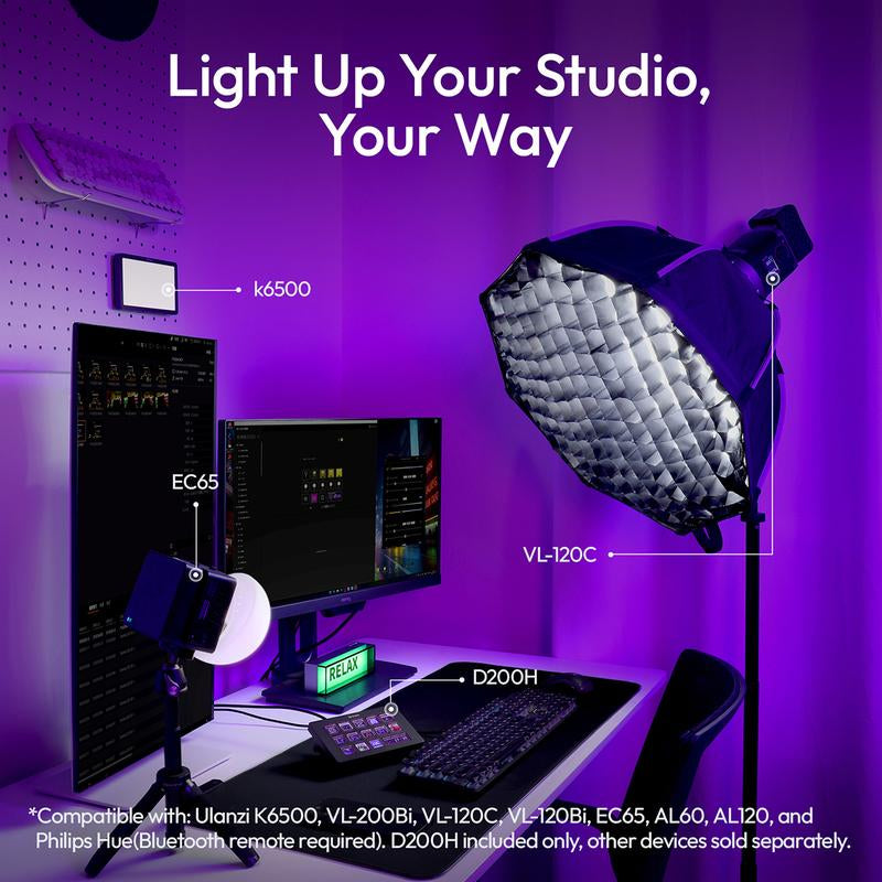 Ulanzi D200H Gaming Stream Controller,Control Pad, 7-In-1 Deck U-Studio Stream Controller Keyboard，With 14 LCD Keys, 13 Customizable Macro Keys Dock to Control Apps and Software, Trigger Actions in OBS, Twitch, Youtube, for Mac/Pc
