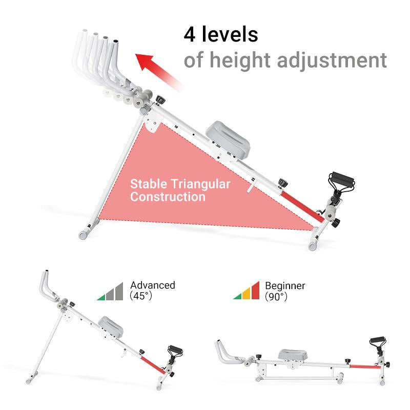 4-In-1 Ab-Trainer Combined Rowing Machine with Adjustable Height Levels, Elastic Band Attached Abdominal Machine, Body Training and Exercise for Home Stretching Gear