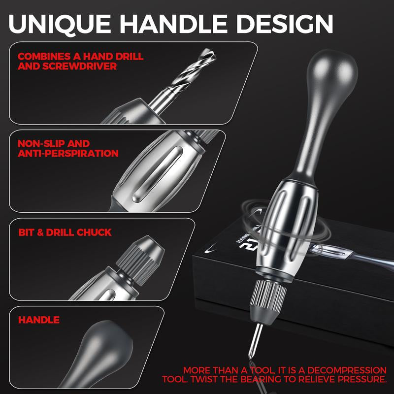 21-In-1 Screwdriver/Hand Drill – Super DIY & Repair Tool: Non-Slip Handle, S2 Precision Bits, Magnetic Quick-Change, Double Bearing Core for Jewelry, Wood, Plastic, Resin