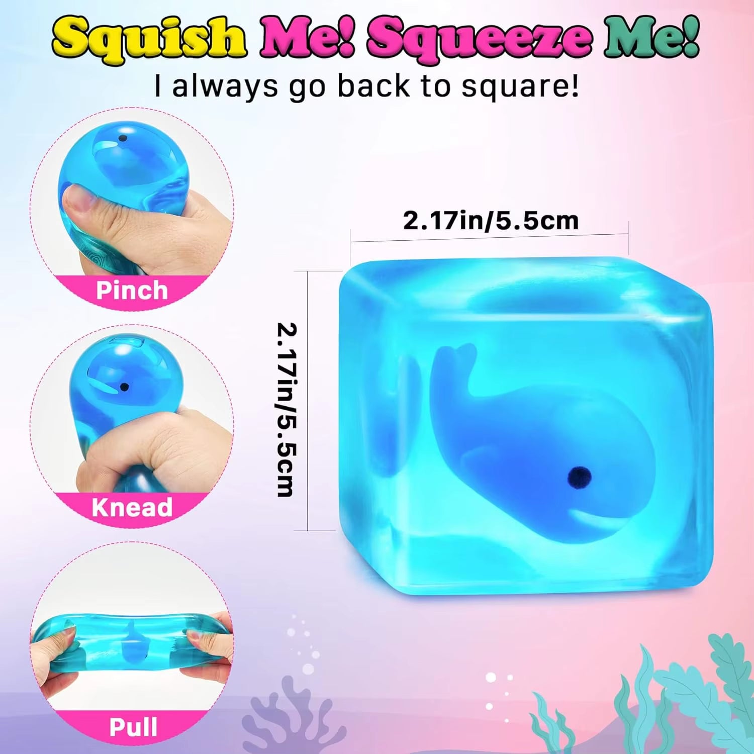 Glow-In-Dark Whale Stress Cube Fidget Toy for Kids & Adults, Sensory Relief Gift