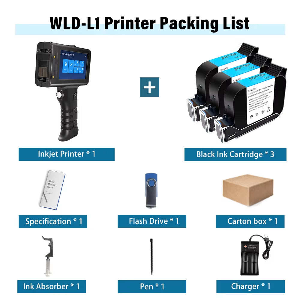 Portable Handheld Inkjet Printer - Date/Batch No./Barcode/Qr Code/Logo Printer for Labels Coding Industrial Inkjet Coder