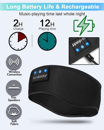 Bluetooth Headband, Cozy Wireless Band Sleep Headphones Sleep Mask