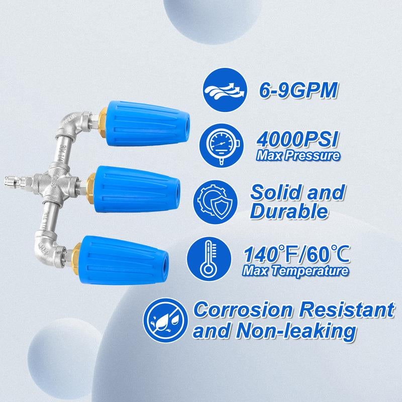 Triple Turbo Nozzle Pressure Washer 360° Rotating Turbo Nozzle with 1/4" Quick Connector 2.0 Orifice 3-In-1 Turbo Nozzle 4000 PSI