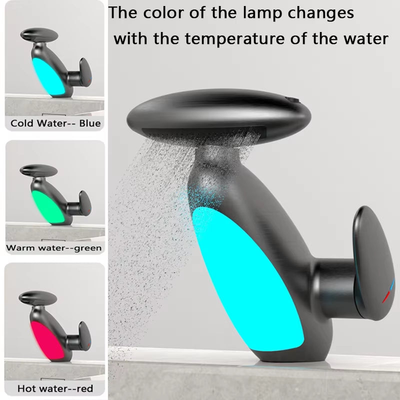 Luxury LED Basin Faucet Multi Functional Water Outlet Cold and Hot Desktop Installation Heavy Tap