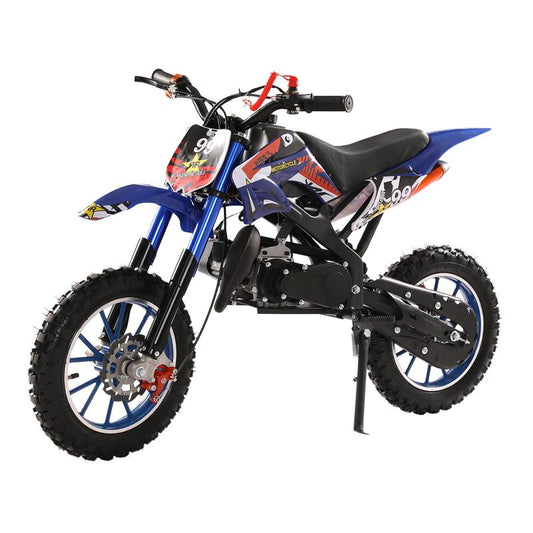 Blue Kids 49Cc 2-Stroke Gas Dirt Bike W/ Dual Disc Brakes & Max 40KM/H