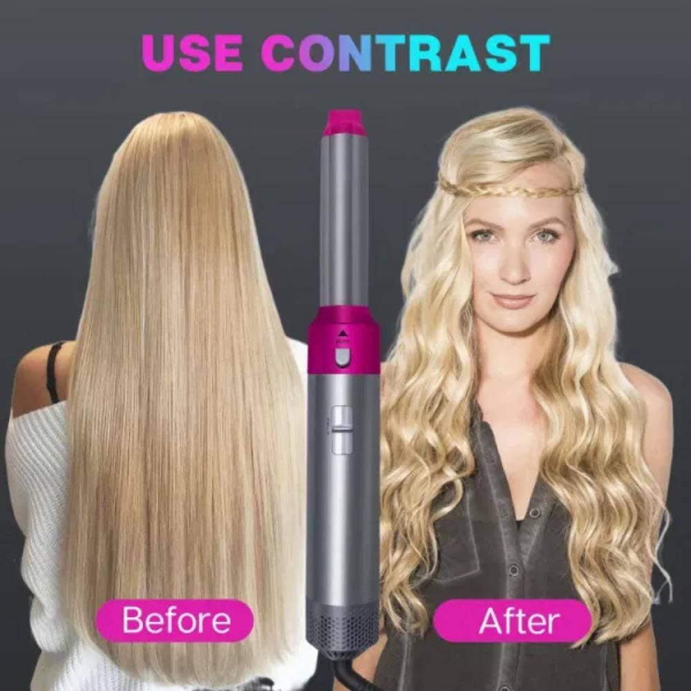 5-In-1 Professional Straightener Volumizer Tool with Negative Ion Curling Set for Hair Styler in Rose Red