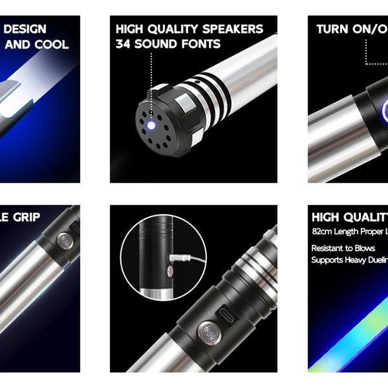 DUPENGDA 115 PIXEL Heavy Duty Metal Handle Duel Light Saber, 32 Sound Effects, 16 Colors, with SD Card, 32-Inch PC Material Blade, Suitable for Outdoor Sports, Halloween Cosplay, Send Family and Friends Birthdays Christmas Best Gift