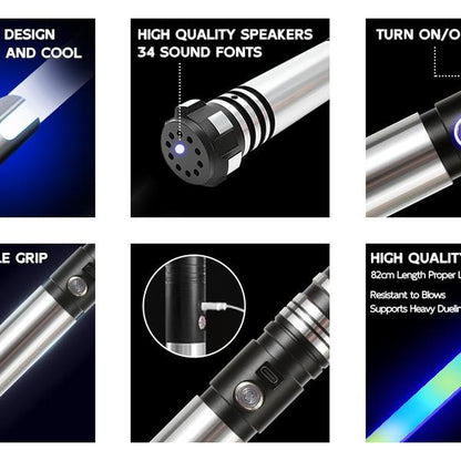 DUPENGDA 115 PIXEL Heavy Duty Metal Handle Duel Light Saber, 32 Sound Effects, 16 Colors, with SD Card, 32-Inch PC Material Blade, Suitable for Outdoor Sports, Halloween Cosplay, Send Family and Friends Birthdays Christmas Best Gift