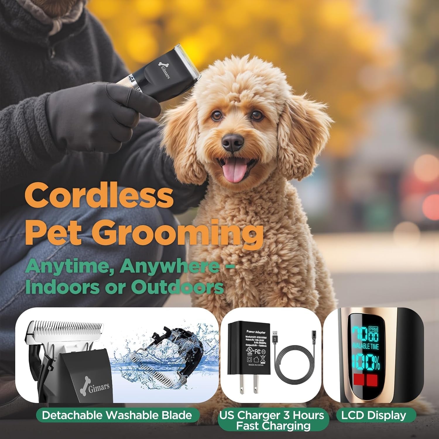 4 in 1 Dog Grooming Clippers with Small Trimmer, 7000RPM High-Power 4-Speed Quiet Pet Shaver (≤55Db), Cordless Rechargeable Dog Hair Clippers for Thick Coats with Scissors, Comb & USB