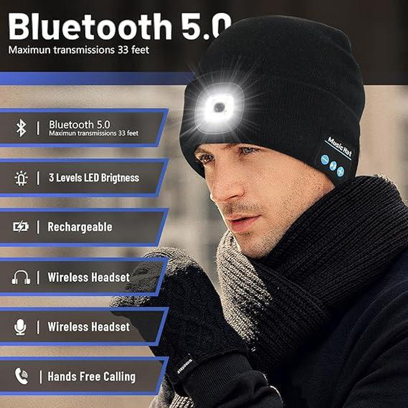Winter Warm Knitted Hat LED Rechargeable Lighting Hat Wireless Bluetooth Music Hat